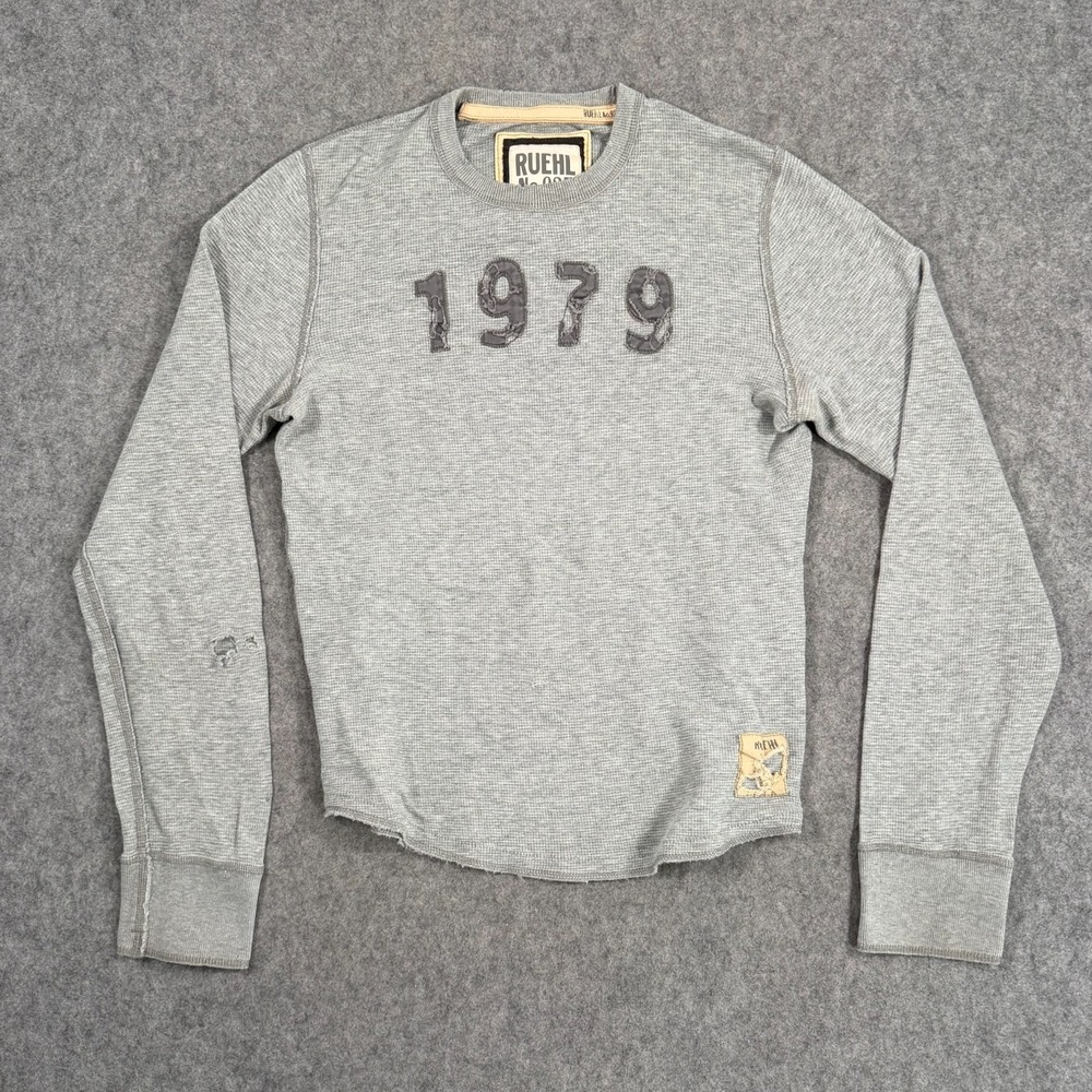 Ruehl No. 925 Distressed Gray Thermal Waffle Knit Long Sleeve Men's Size Medium